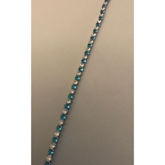 NEW~4.6 Carat Lab Created Blue & White Topaz Tennis Bracelet~18KWGP~ - Picture 2 of 3